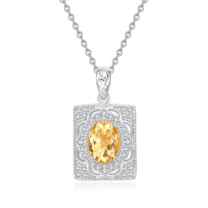 S925 Pure Silver Inlaid with Natural Topaz, Yellow Crystal, Garnet, Colorful Treasure Necklace for Women, Simple Retro High-end Pendant