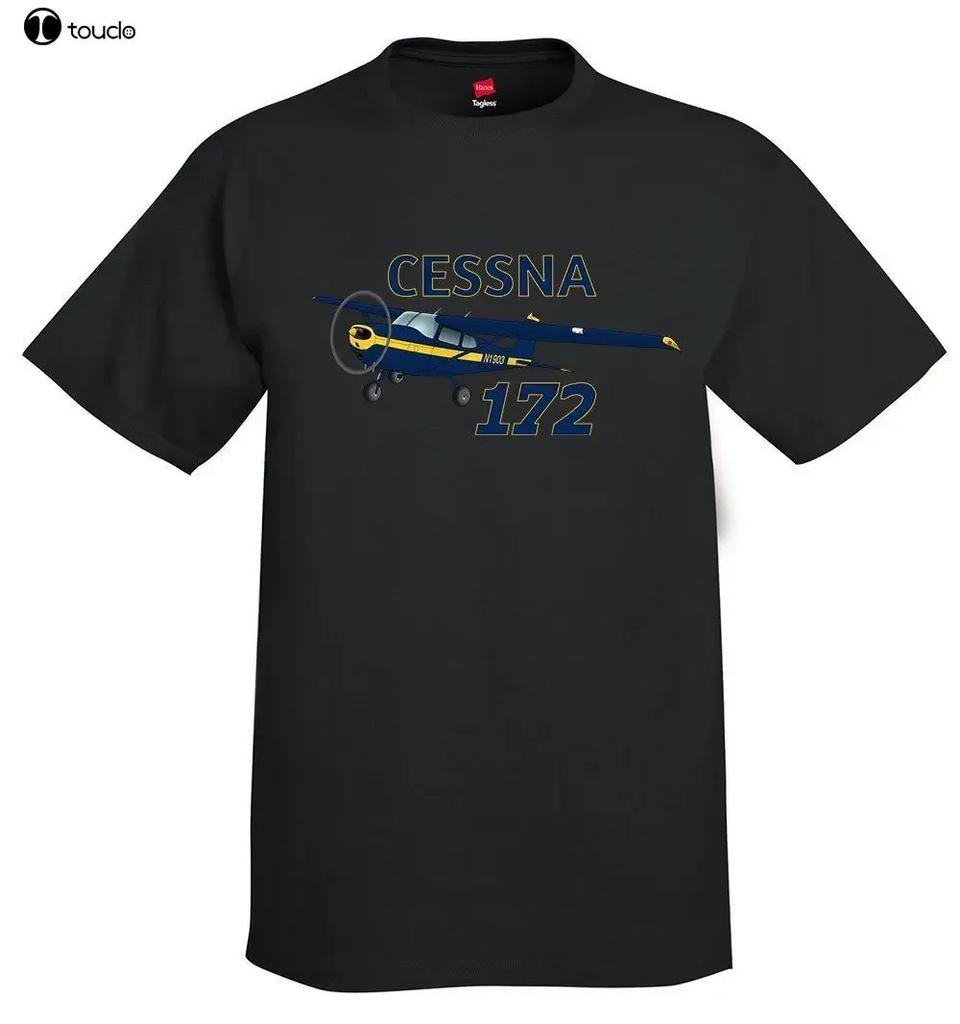 100 Cotton Print Unisexs Summer ONeck Cessna 172 Skyhawk (YellowBlue) Airplane TShirt Personalized Tee Shirt