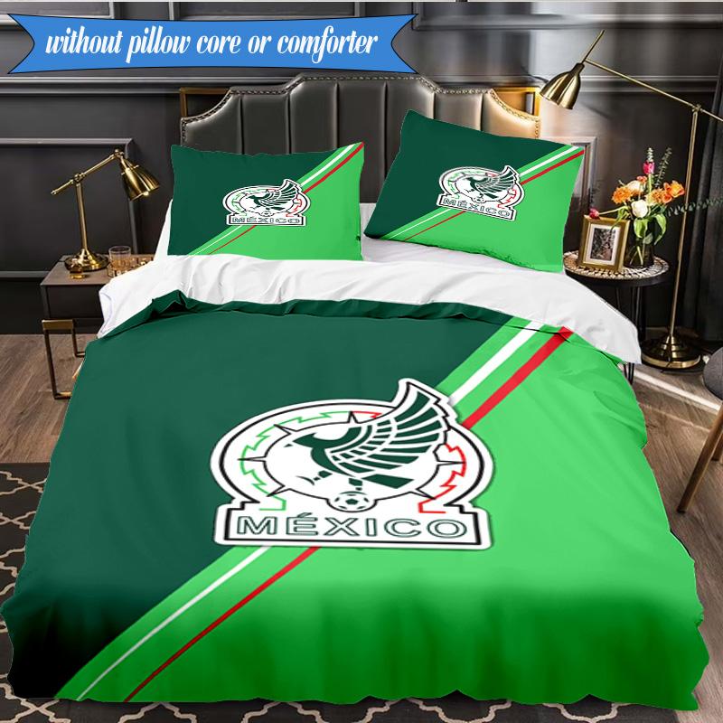 Mexico Football Emblem 3pcs Bedding,Including 1pc Duvet Cover And 2pcs Pillowcases Perfect for Christmas,Ideal for Bedroom, Dormitory
