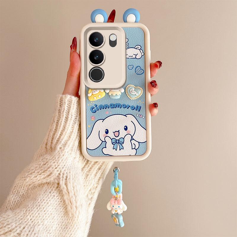 KEYSION Śliczne etui z motywem ucha 3D z kreskówkową grafiką do VIVO V29 5G z bransoletką Miękki silikonowy pokrowiec na telefon odporny na wstrząsy do VIVO V29 5G