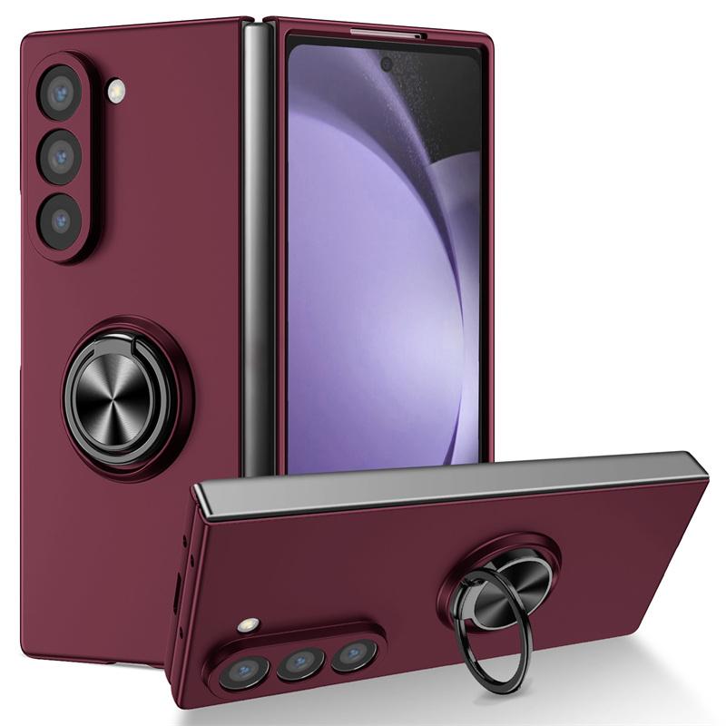 Ultra Thin Matte Hard PC Folding Phone Case for Samsung Galaxy Z Fold 7 6 5 4 3 360 Rotating Ring Holder Cover