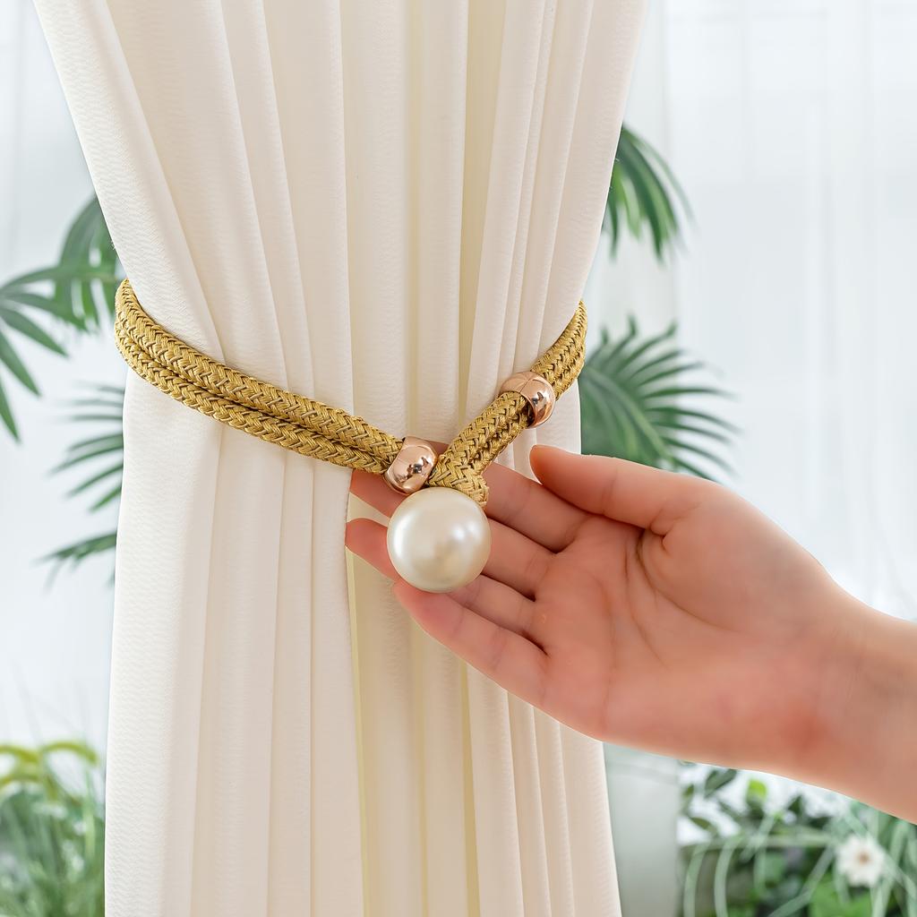 2pcs Luxury French Curtain Tiebacks with Artificial Pearl Decoration, Convenient Hanging Tieback Decorative Curtain Fixer