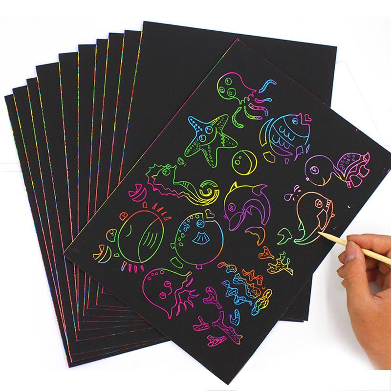 10/20PCS Colorful Scratch Paper 16K Rainbow Multi-function Scratch/Watercolor Painting Art Classroom Painting Teaching Tools TMZ