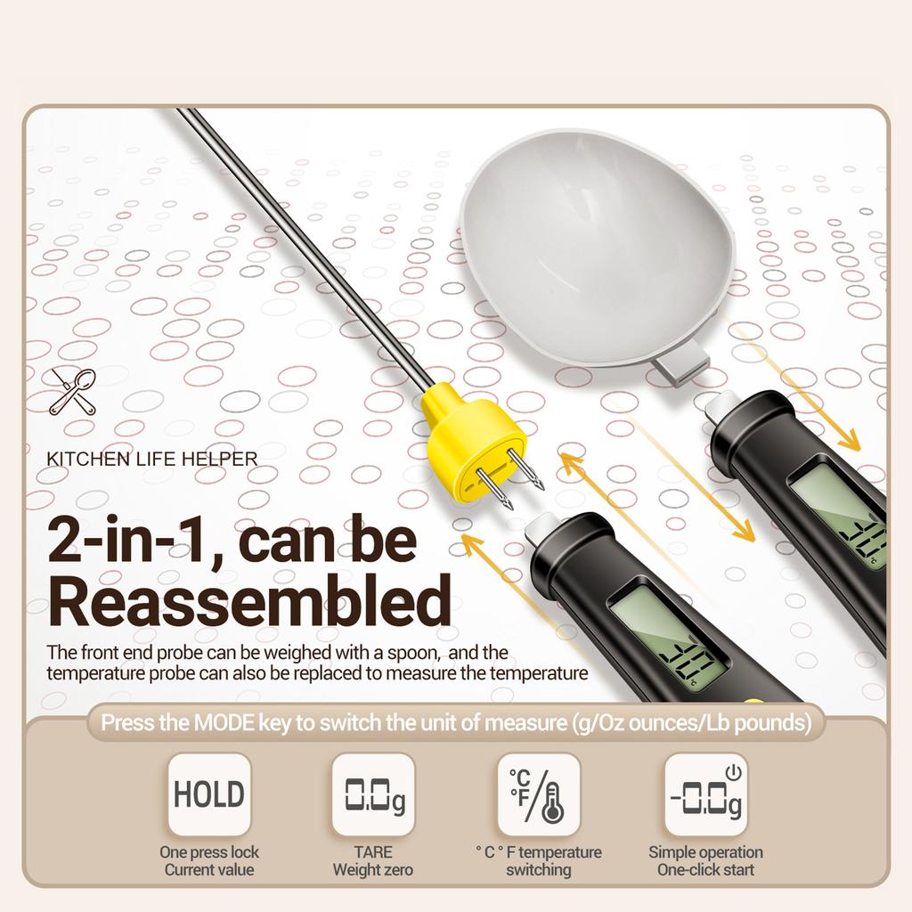    -6 Multifunctional Digital Display 2-in-1 Electronic Scale Measu  Spoon Weighing Gram Meter Measu  Spoon Scale Kitchen Thermometer