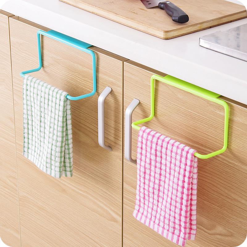 Bathroom Organizer Towel Rack Stand Cabinet Door Kitchen Bathroom Single Pole Towel Rack Plastic Sundries Rag Hanger Towel Bars