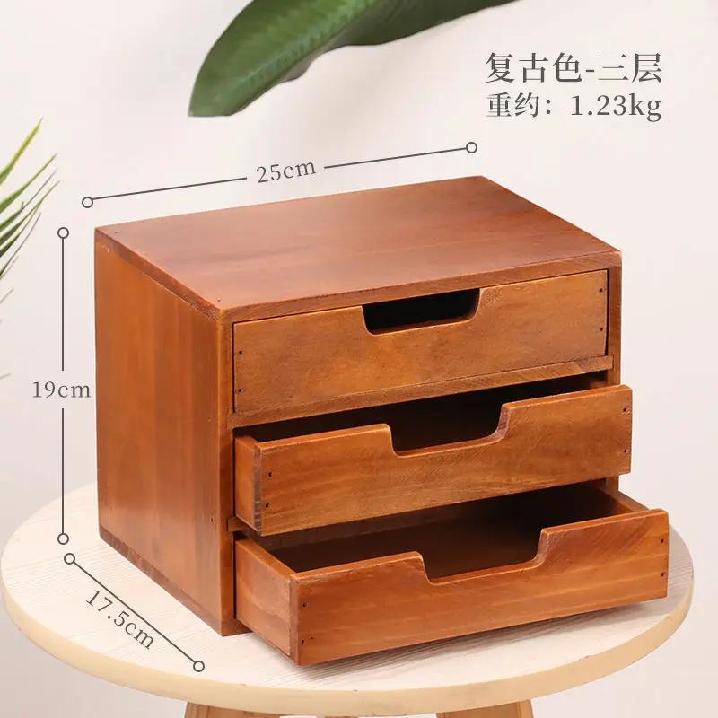 Vintage Wood Drawer Organizer - Multi-Layer Desktop Storage for Makeup/Jewelry, Rustic Bedroom & Bathroom Decor Stackable Design