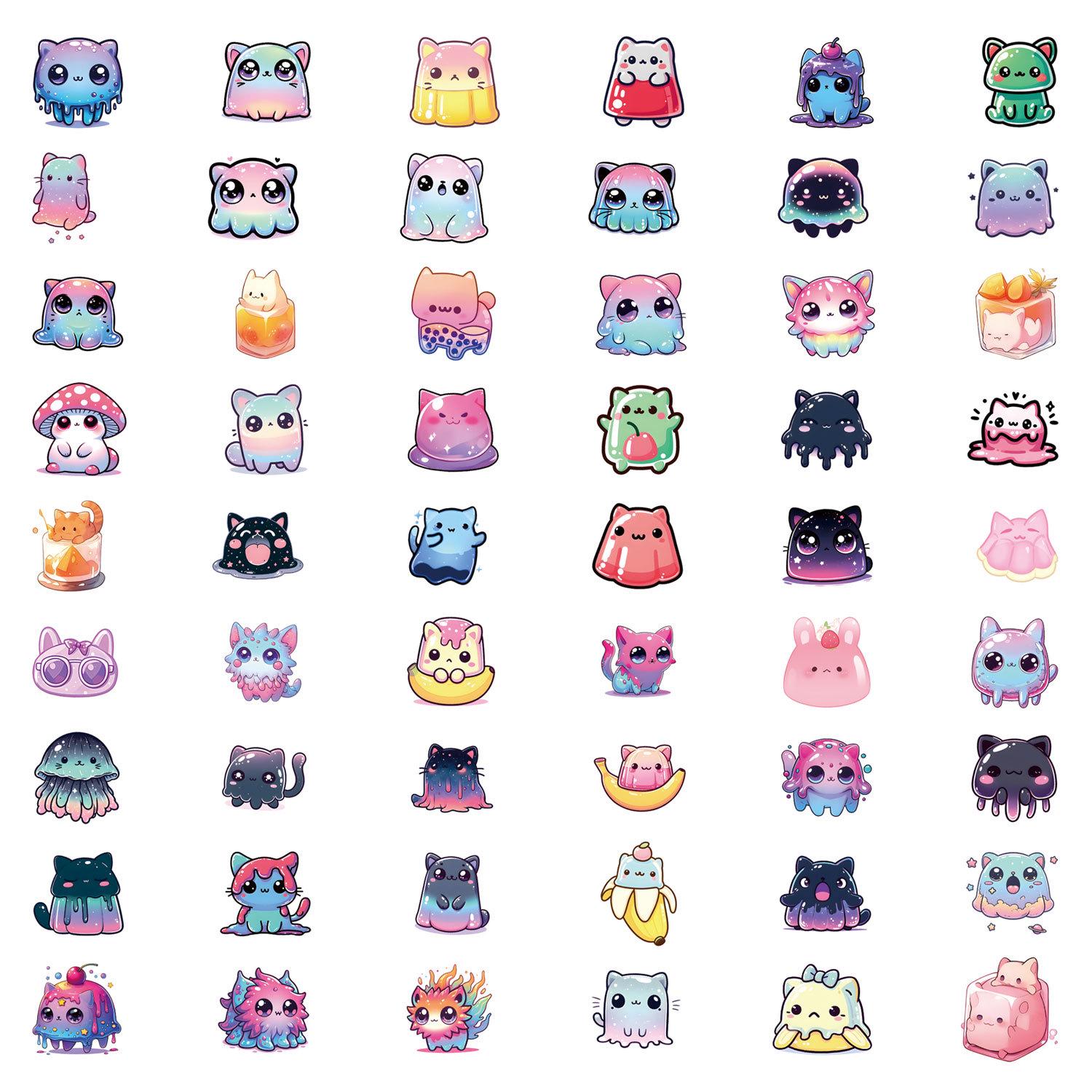 Cute Jelly Cat Cartoon Stickers - 50 Sheets for DIY Decoration