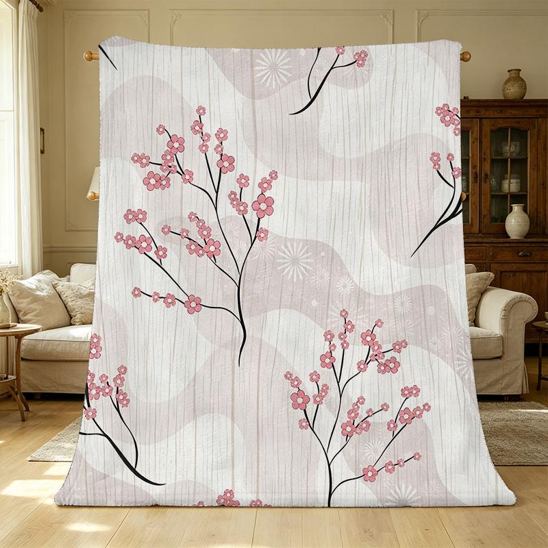 Soft Flannel Blanket – Cherry Blossom Series, Solid Color, Warm & Skin-Friendly, Elegant for Home Leisure, Ideal for Halloween & Christmas