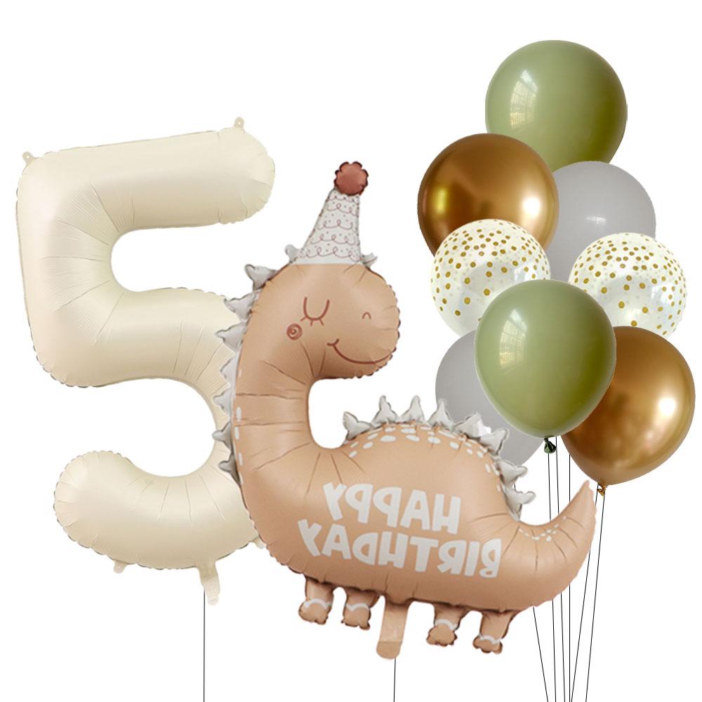 Retro Matte Caramel Colored Dinosaur Aluminum Film Number Balloon Set Happy Birthday Party Decoration Kids Background Photo Prop