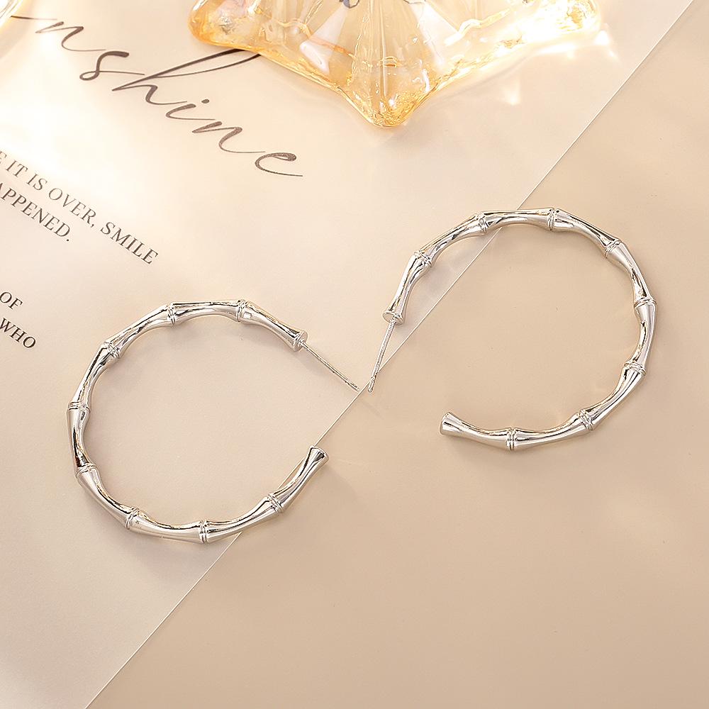 Elegant Minimalist Bamboo Hoop Earrings - S925 Silver Needle, New Metal Style, Perfect for Summer