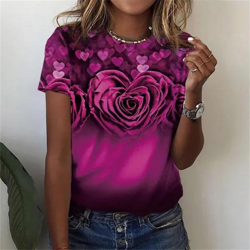 Summer Women's T-shirt Fashion Short Sleeve Tops 3D Floral Printed O-neck Casual T Shirt For Women's Y2k Clothes Loose Tees Tops