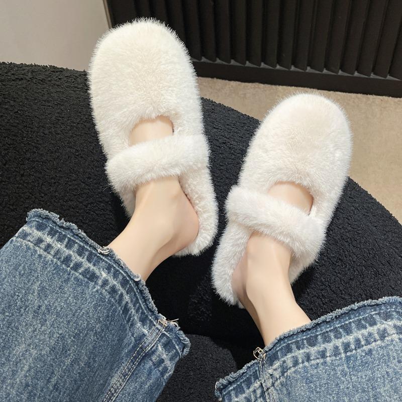 Mao Mao shoes women wear velvet warm cotton shoes in autumn and winter, bag head slippers one pedal non-slip Doudou shoes women 40