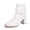 White Booties Women Block Heel Square Toe Beige Skinny Boots  New Fall French Ankle Boots High Heel