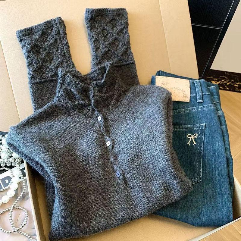 Women's Autumn/Winter 2026 Korean Half-High Neck Hollow Knit Sweater