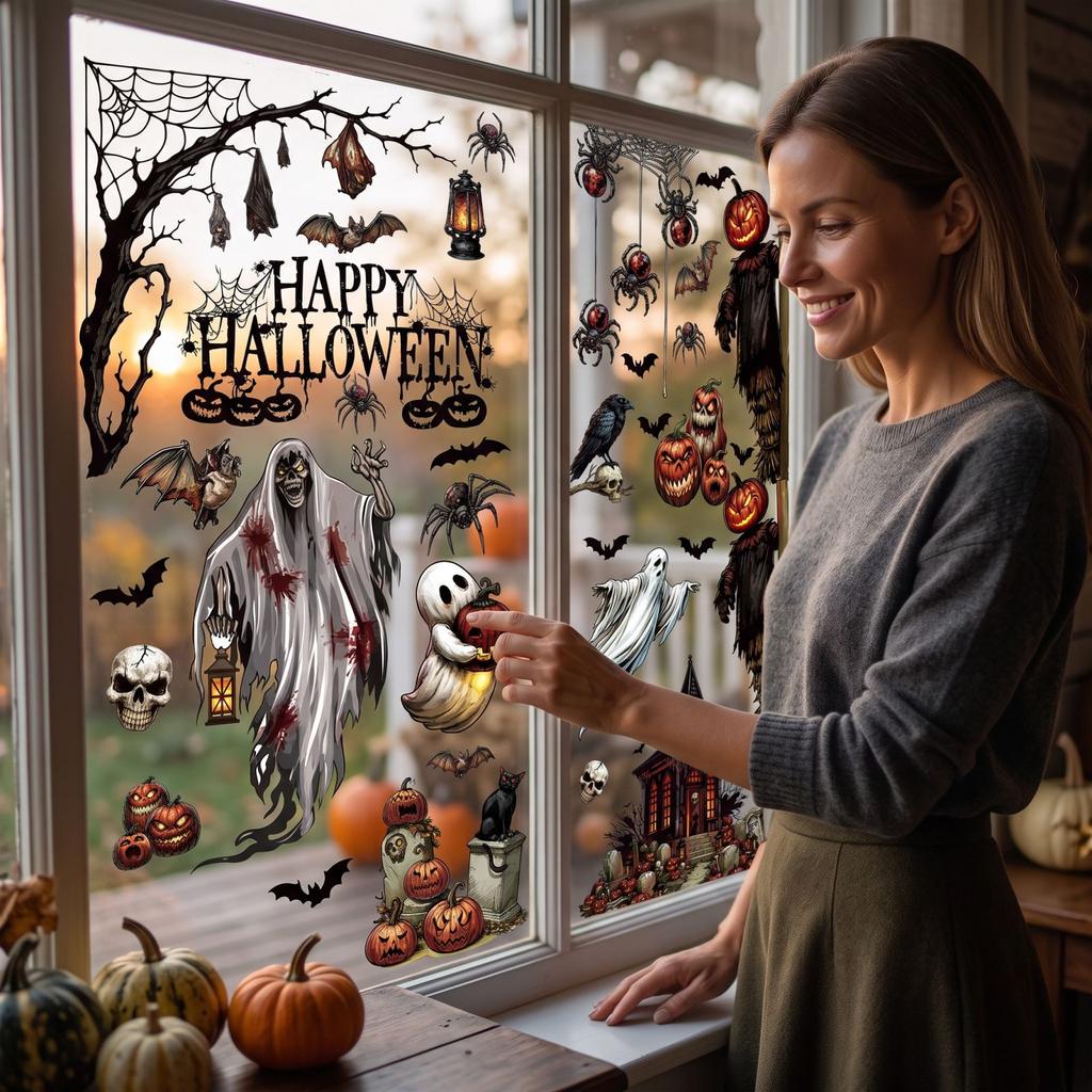 Halloween Glass Sticker Set for Window Decorations