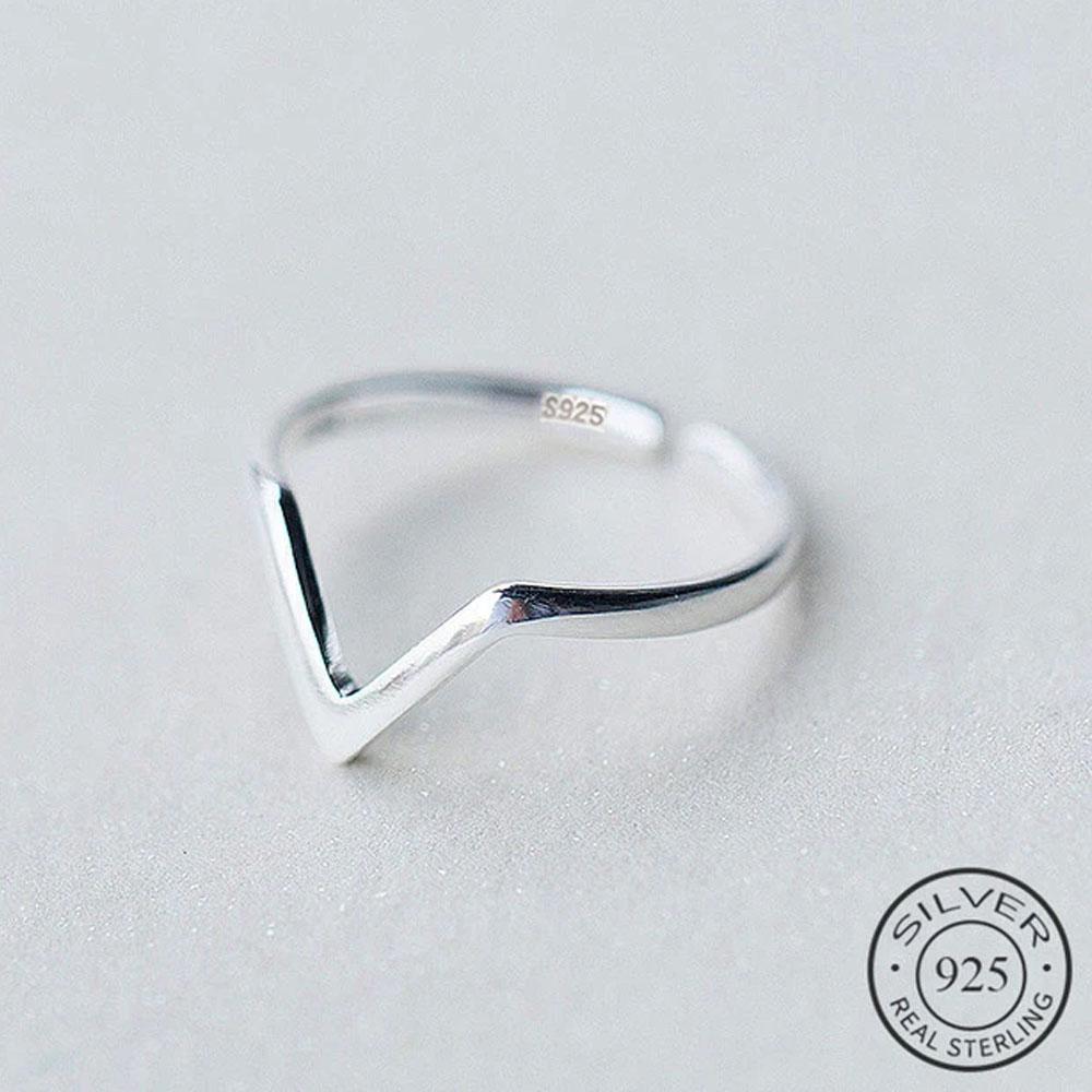 

RealSilver Color Geometric Wave Letter V Adjustable Ring Fine Jewelry For Women Party Personality Accessories