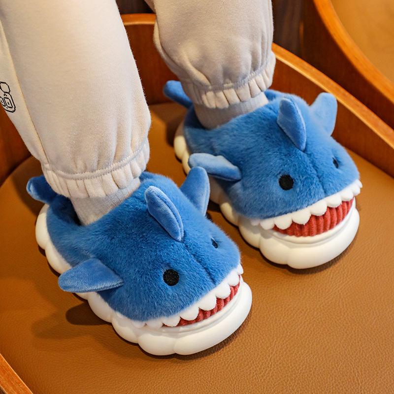 Children's Waterproof Shark Slippers – Non-Slip, Fur-Lined for Boys, Perfect for Autumn and Winter Indoors