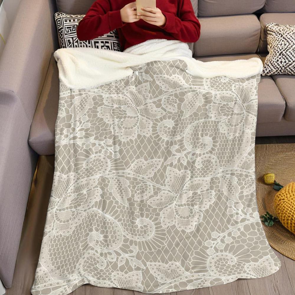 Ivory Lace Flannel Blanket Warm Soft Halloween Christmas Couch Warm Cozy Decorative Decor Gift for All Season