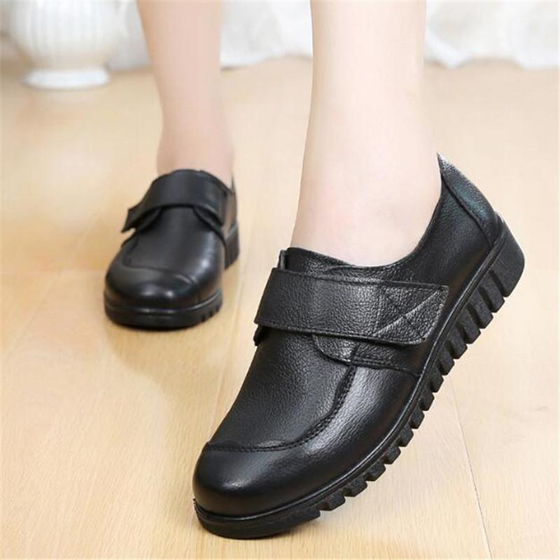 Spring Autumn Fashion Women's Shoes Woman Genuine Leather Wedge Casual Single Shoes Soft Sole Comfortable Mother's Flat Shoes