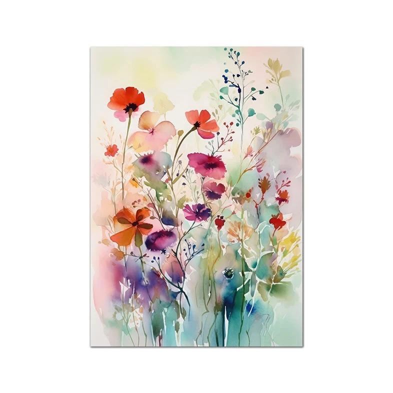 Nordic Modern Watercolor Abstract Floral Bouquet Living Room Bedroom Decoration Canvas Painting Plant Painting for Living Room Bedroom Decor