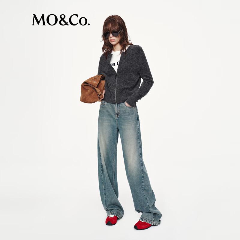 MO&Co. Wool-Blend Zip-Up Knit Cardigan