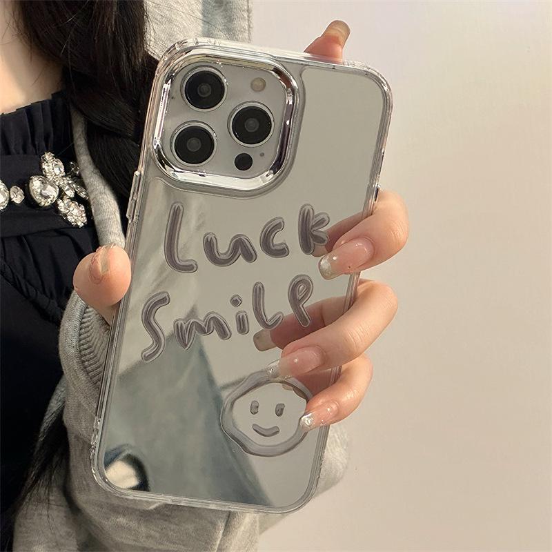 Zhitai Mirror iPhone 15 Case: Compatible with iPhone 14 Pro and Apple 16 Pro Max, Featuring a Three-in-one Design with a Smiley Face.