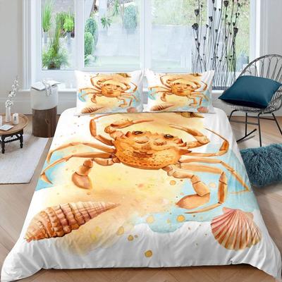 Krabbe Bettbezug King Queen Cartoon Ozean Tier Bettwäsche-Set für Kinder Jugendliche Erwachsene Meeresleben 2/3-teilig Polyester Steppdeckenbezug