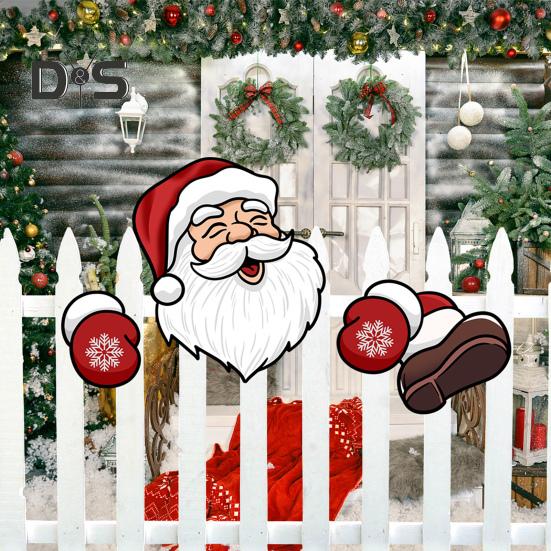 Christmas Decorations Set Santa Claus Elk Snowman Peeking Garden Yard Decorations Outdoor Xmas DIY Garden Fence Sign Ornament for Home Garden Yard