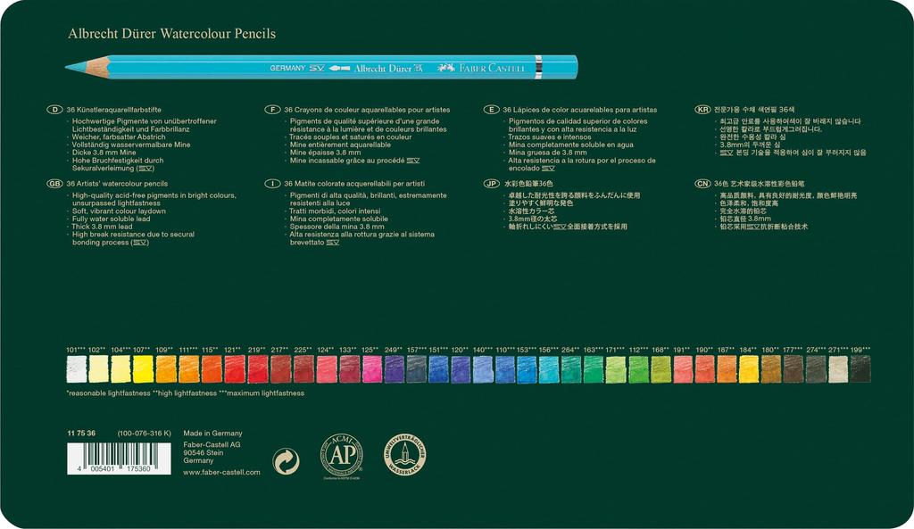 Albrecht Dura Watercolor 36 117536 Japanese Faber-Castell Pencils, Colors, Tin, [Official Product]