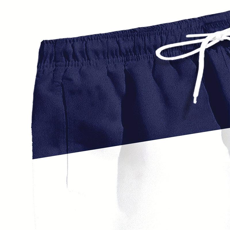 Summer Beach Fashion Navy Blue and White Striped Pattern 3D Digital Printing Men's Casual Outdoor Shorts Drawstring Design