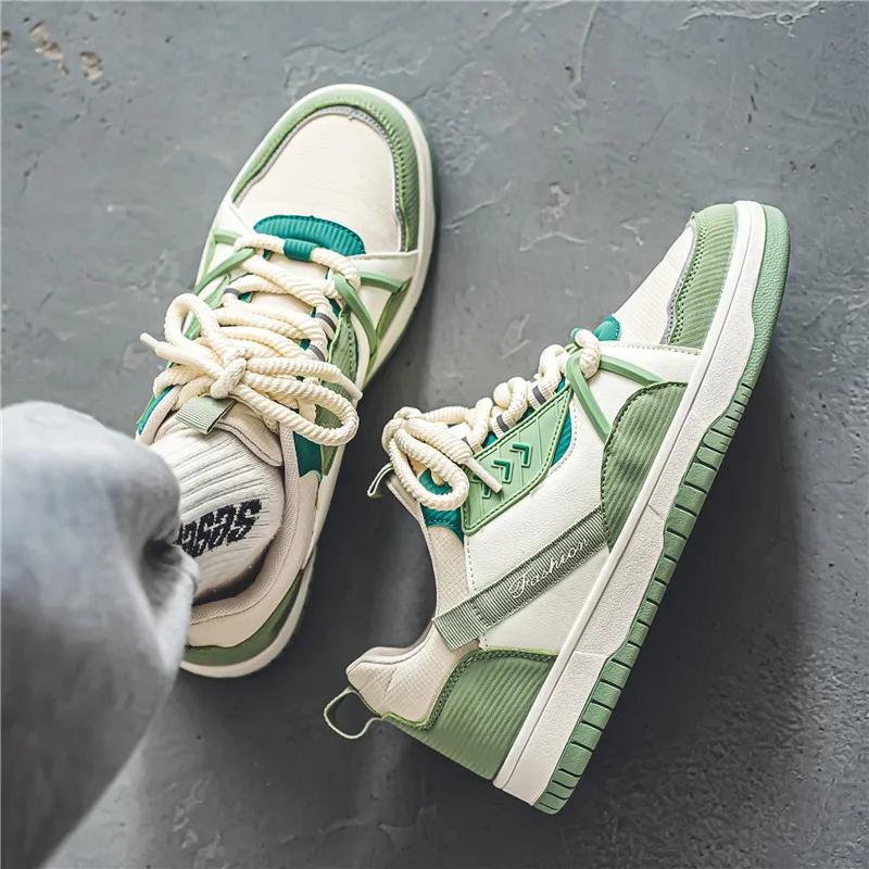 2024 Men's Trendy Versatile Vulcanized Shoes Personalized New Lace Up Sports Shoes, Green Canvas Casual Shoes Designer Shoes Men