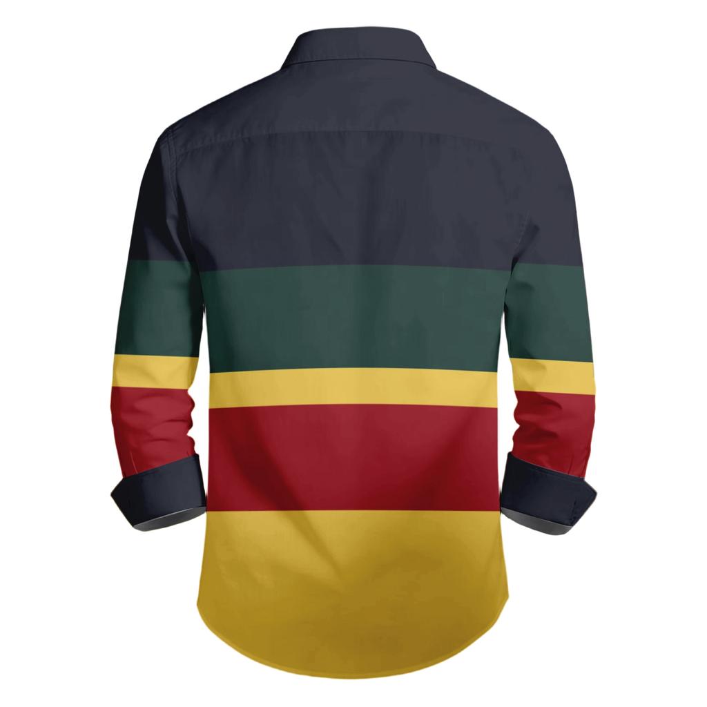 Men's Casual Stylish Striped Printed Shirt - Men's Lapel Buttoned Long-sleeved Shirt