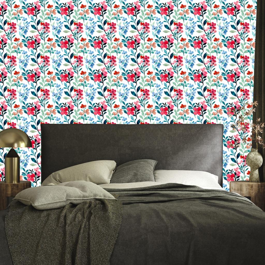White and turquoise flowers wallpaper for living room and bedroom 50x1000