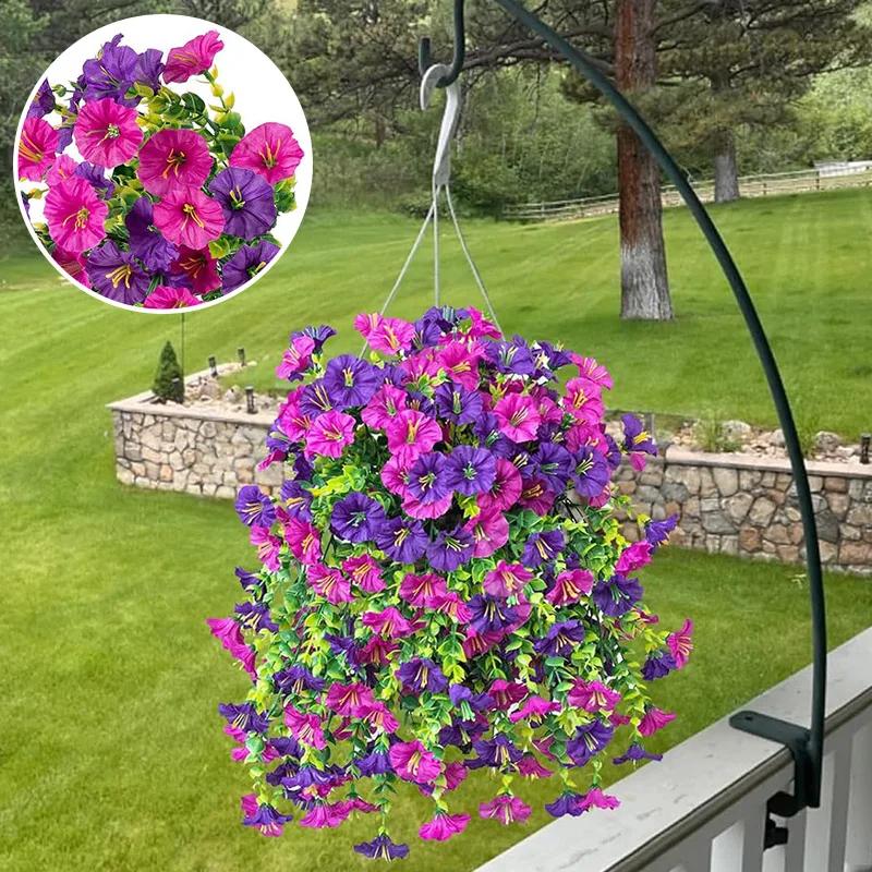 1pc UV-Resistant Artificial Morning Glory Eucalyptus Hanging Decor - Perfect for Home Garden Weddings Versatile Outdoor Decor