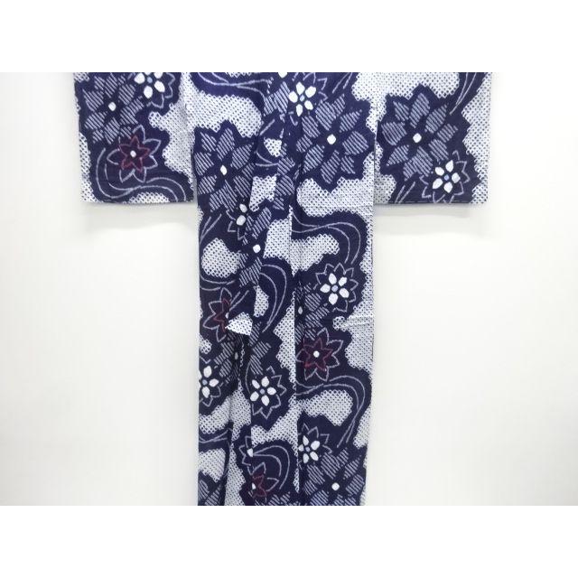Used [A-rank beautiful item] Arimatsu Narumi genuine shibori flower pattern kimono | Deep blue with running water pattern | Traditional craft shibori
