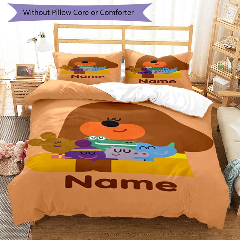 3Pcs Custom Name Duggee Bedding Set Duvet Cover Closure Includes 1Duvet Cover 2Pillowcases Soft And Comfortable For All Seasons