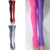 Two Tone Candy Colored Contrast Tights Stockings Open Crotch Designs Asymmetrical Multicolor Pantyhose Hosiery for Women