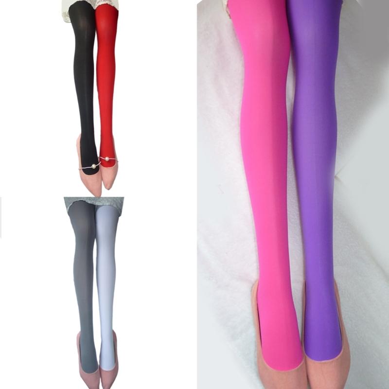 Two Tone Candy Colored Contrast Tights Stockings Open Crotch Designs Asymmetrical Multicolor Pantyhose Hosiery for Women