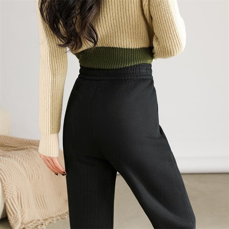 Winter Autumn Warm Women Pant Fashion High Waist Thick Loose Pants Solid Color All-Match Plush Sweatpants