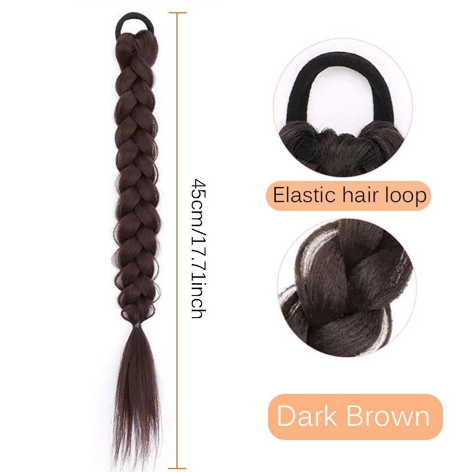

18-дюймовые синтетические плетеные хвостики для наращивания волос с резинкой, боксерские косички для женщин, аксессуары для волос, длинные черные косы