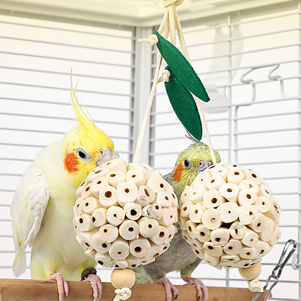 Pet Bird Chew Toy Natural Grass Wood Sphere for Cockatiel Conure Cockatoos Teeth Grinding Toy for Cage Bird