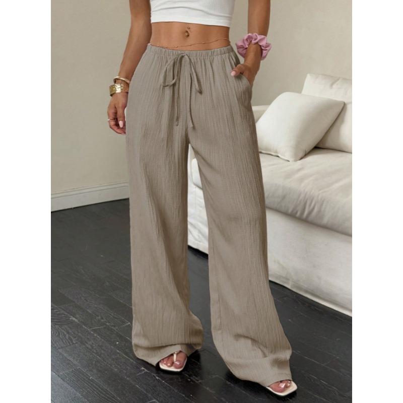 Fashion Women's Versatile Drawstring Casual Solid Color Pleated Wide-leg Pants