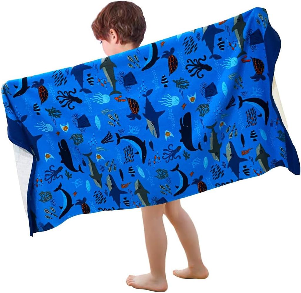 Beach Towel for Kids Velour Terry Blanket Throw for Swimming Bath Travel Camping and Picnic, Flamingo Lobster Octopus.