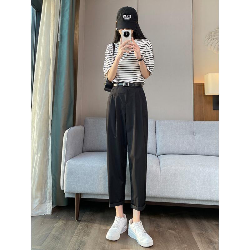 Black Harlan pants women's radish pants are thin, spring and summer thin, new high-waisted micro-nine-point dad pants