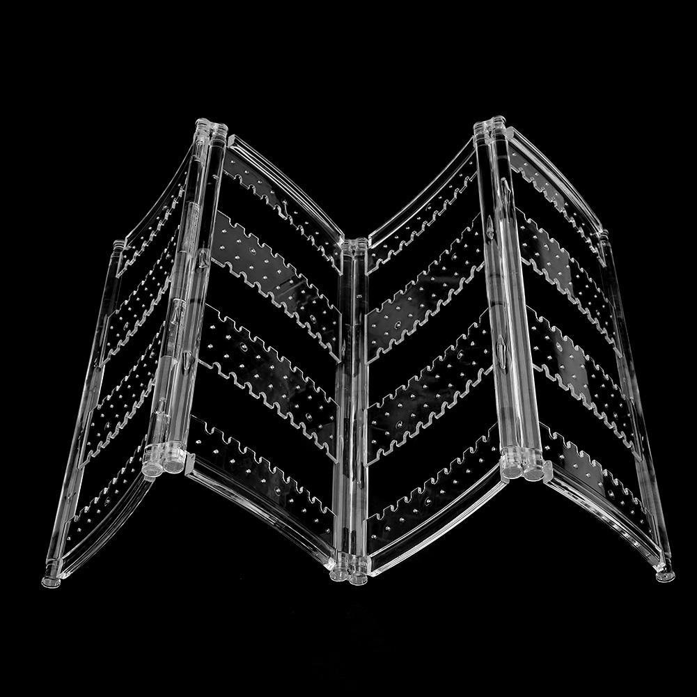 Foldable 4-Panel Jewelry Holder Earrings Display Stand Ear Studs Storage Rack   (Black)