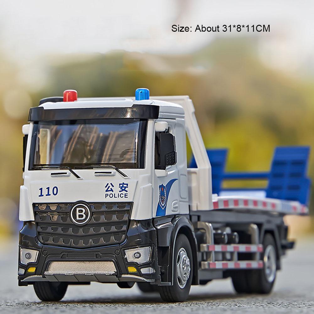 1:24 Electric Flatbed Trailer Cement Pump Truck Model Toys Diecast Alloy Car Doors Opened Sound Light Vehice Children's Boy Gift