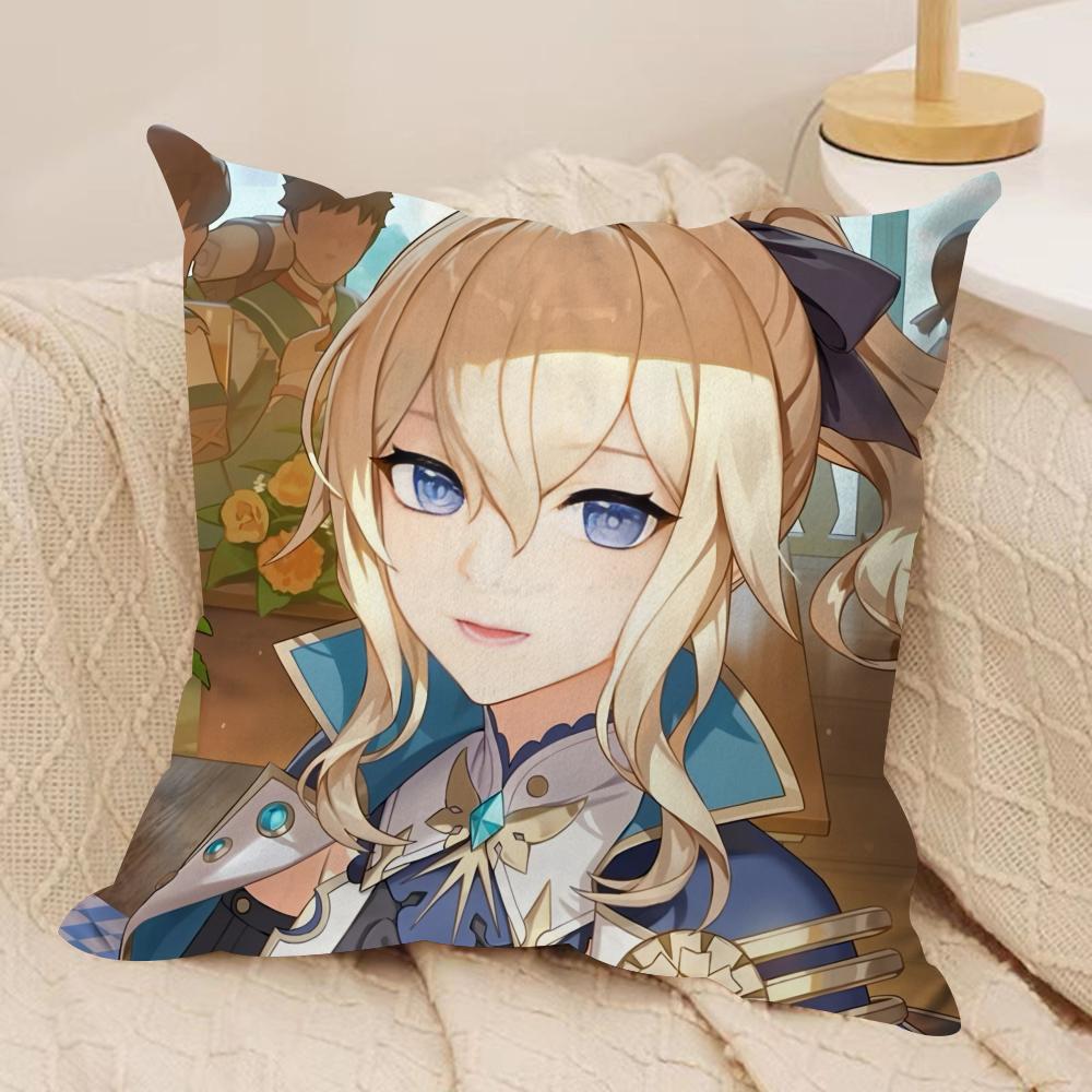Jean Cute Genshin Impact Cushion Cover Silky Short Plush Invisible Zipper Dustproof Sofa Pillow Case For Home Decor