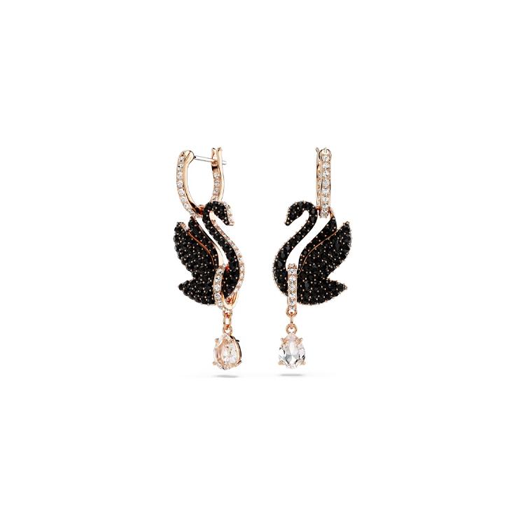 Swarovski Серьги-подвески Лебедь Покрытие: Золотой тон/Черный/Розовое золото