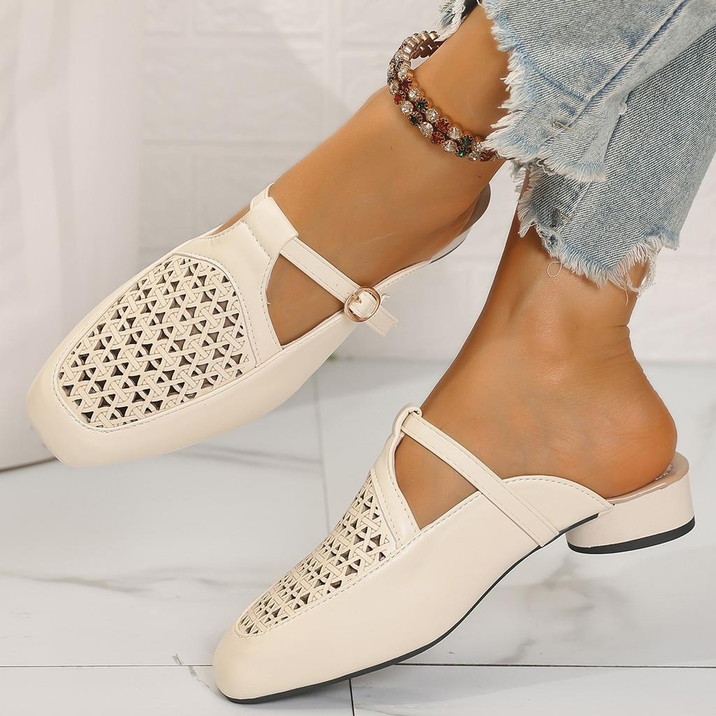 Fashion Summer 2025 New Baotou Half Slippers Mesh Hollow Breathable Comfortable Soft Bottom Women's Casual Sandals