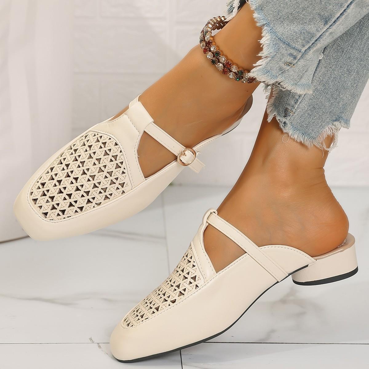 

Модні літні 2025 Нові Баотоу Напівшльопанці Сітчасті Порожнисті Дихаючі Зручні М яка Підошва Жіночі Повсякденні Сандалі 35 бежевий